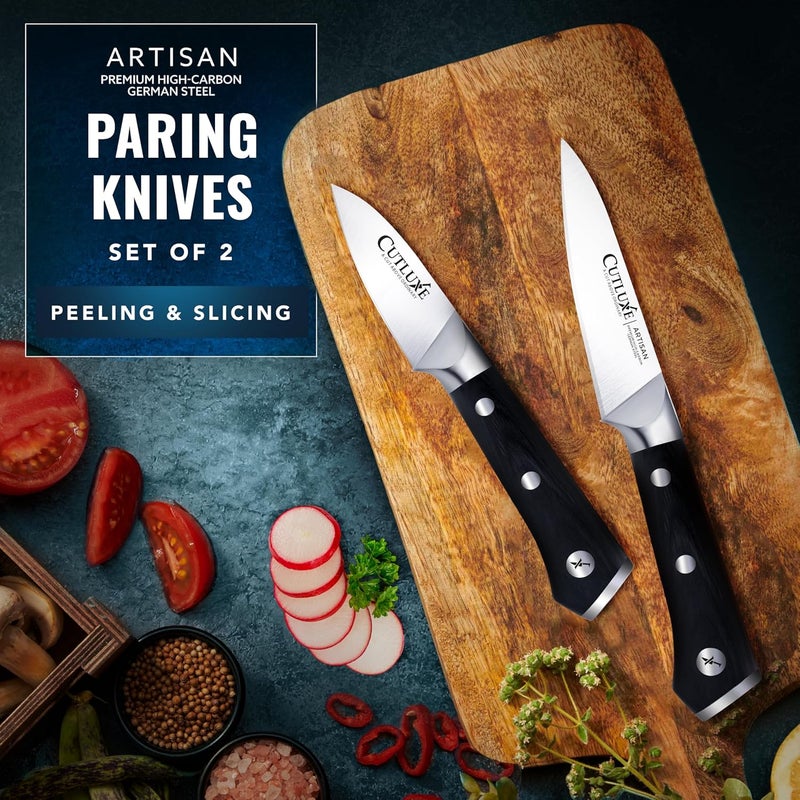 Cutluxe Paring Knife Set – 4" Fruit and 3" Peeling Knives – Small Knife with Razor Sharp Blade – High Carbon German Steel, Full Tang & Ergonomic Handle Design – Artisan Series - Image 3